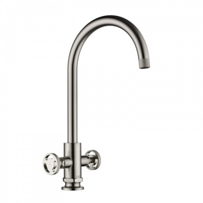 Henry Holt Twin Lever Kitchen Tap - Brushed Steel